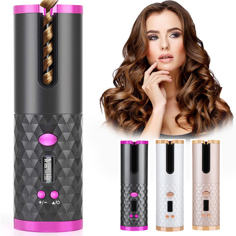 RECHARGEABLE AUTOMATIC HAIR CURLER WOMEN PORTABLE HAIR CURLING IRON LCD DISPLAY CERAMIC CURLY ROTATING CURLING WAVE STYER